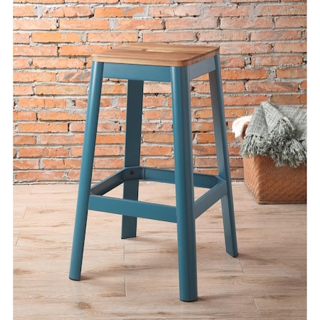 Gfancy Fixtures Industrial Natural & Teal Wood Bar Stool GF3651220